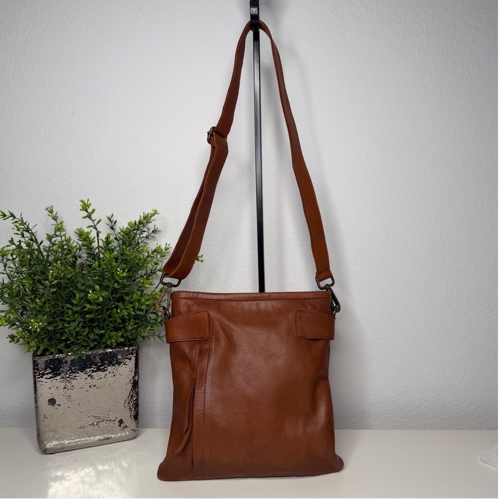 Platania‎ Crossbody Bag Womens Brown Italian Leather Zip Slim Boho Medium